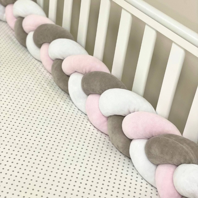 Protectie laterala patut bebe grafit-roz (4)